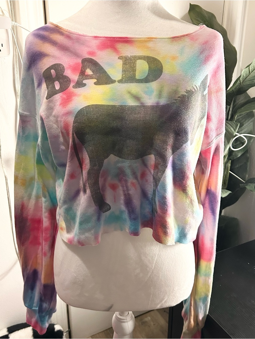 Tie-Dye 'BAD' A** Crop Long-Sleeve Top - Multicolor